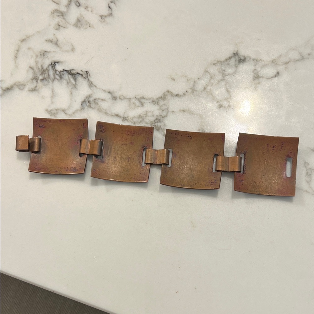 Vintage copper enamel panels squares hand made Blue and Black Artistic Bracelet - Picture 4 of 6